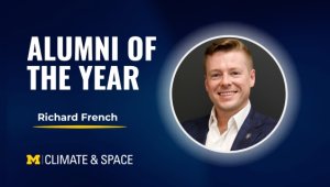 Photo of Richard French and Alumni of the Year Graphic