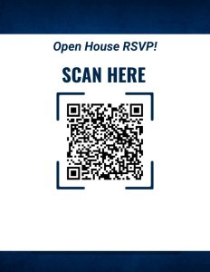 Simplified Open House flyer with a QR code for RSVP.