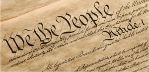 Up close image of the U.S. constitution "We the People" text