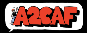 Text: A2CAF, with a drawing of a person waving