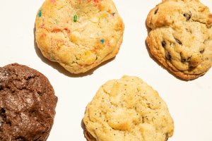 Arrange cookies on white background