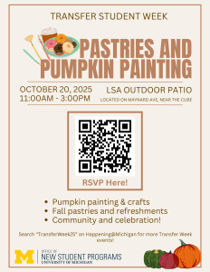Flyer for transfer week event offering pumpkin painting and fall pastries.
