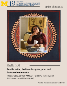 Flyer for the event featuring a professional photo of Shelly Jyoti sitting at a laptop smiling