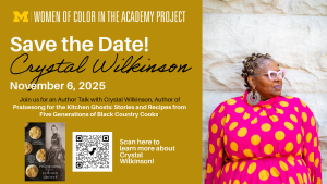 Flyer promoting an author presentation with Crystal Wilkinson on Thursday, November 6