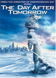 The statue of liberty's frozen torch is held aloft against a blue sky. The title of the film at the top reads "The Day After Tomorrow" The statue of liberty's frozen torch is held aloft against a blue sky. The title of the film at the top reads "The Day After Tomorrow"