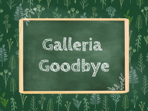 "Galleria Goodbye" on a chalkboard/floral motif