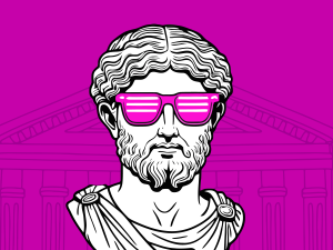 Line art illustrations blending ancient and contemporary motifs