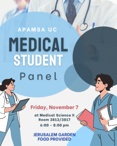 Cartoon image of female and male medical student. Bubbles and text saying "APAMSA UC Medical Student Panel" Cartoon image of female and male medical student. Bubbles and text saying "APAMSA UC Medical Student Panel"