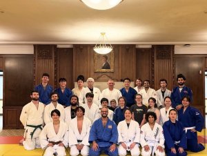 Member of UofM Judo team with MSU Judo team at a joint practice in the Michigan League. March 2025