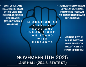 Flyer with a fist logo and event info