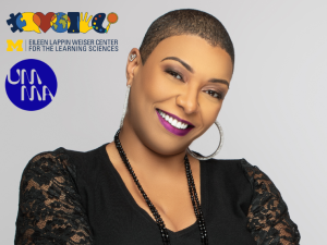 Photo of Dr. Kelli Morgan with logos for the Eileen Lappin Weiser Center for the Learning Sciences and the U-M Museum of Art (UMMA)