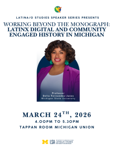 Top of page, title of program. Beneath the title, picture of Professor Delia Fernandez-Jones