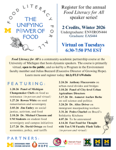 Food Literacy for All poster with a schedule of speakers and topics