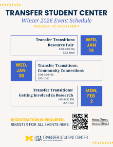 Flyer for winter 2026 Transfer Transitions events