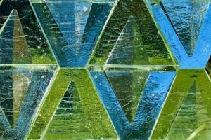 "Light form" glass block in green and blue.