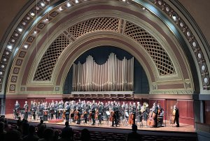 The U-M Life Sciences Orchestra on stage at Hill Auditorium