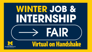 Promotional graphic for the Winter Job & Internship Fair that's Virtual on Handshake