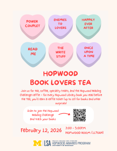 Hopwood Book Lovers' Tea flyer with candy hearts