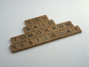 scrabble, scrabble pieces, lettering, letters, wood, scrabble tiles, white background, words, quote, letters, type, typography, design, layout, you said tomorrow yesterday, just do it, carpe diem, yolo, procrastination, live life, discipline, exercise, don't put it off, inertia, if not now when, don't delay, work hard, stop putting things off,