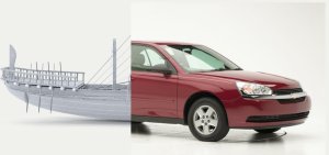 Split screen - half ship / half car