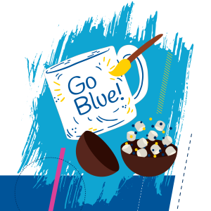 Illustration of mug with paintbrush and cocoa bombs