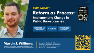 Promotional graphic of the book launch and Martin William headshot with book cover