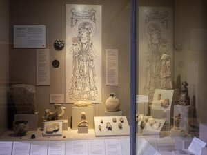 View of the Kelsey Museum’s “Seleucia at the Crossroads” case showing clay animal figurines, grotesques, vessels, and other objects illustrating the interconnectivity of the ancient Middle East.