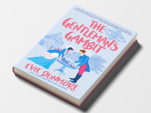 he cover of the novel “The Gentleman’s Gambit,” showing cartoon illustrations of a man and woman dressed in Victorian clothing leaning over a table with a chess set on the University of Oxford’s campus.