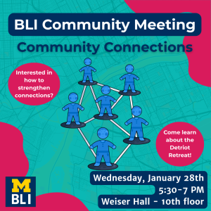 Blue background and semi-transparent Detroit map with pink border colors