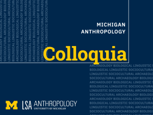 U-M Department of Anthropology logo with four subfields listed in background: archaeology, biological anthropology, linguistic anthropology, and sociocultural anthropology
