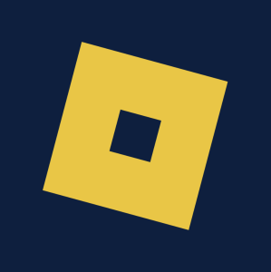 A navy blue background with a maize colored Roblox logo at the center.