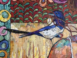 art image of a bird with a stop watch in it's mouth