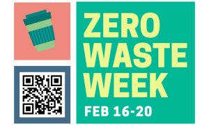 Graphic in green and pink pastel cubes, with title, QR, and disposable cup.