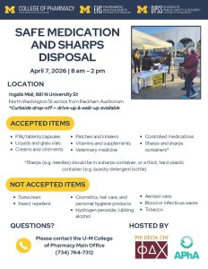 event flyer for Safe Medication and Sharps Disposal Event on April 7, 2026