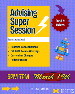 Join us on Thursday, March 19th from 5pm-7pm in FRB 1050 for our Advising Super Session. Come learn more about oiur new concentration, program updates, and policy changes.