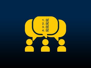 Three people with overlapping word bubbles, the word bubble has the numbers one through four in a checklist