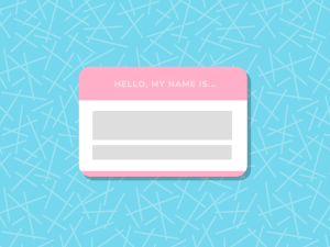 Illustration of a nametag with text: "Hello,my name is..."
