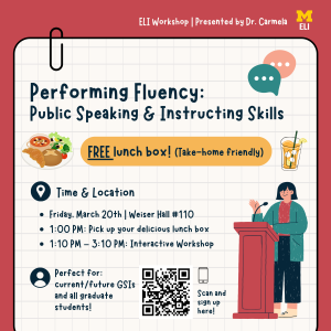 Flier for upcoming Performing Fluency workshop
