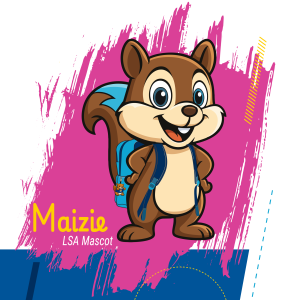 Illustration of squirrel wearing a backpack