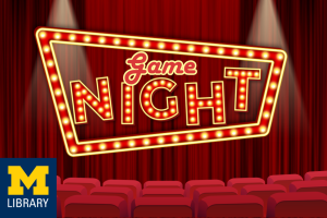 A theater with Game Night in a lighted marquee.