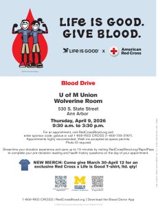 flyer for Blood Drive at the U of M College of Pharmacy with event details
