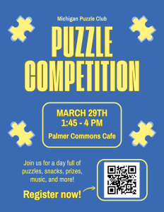 Blue flyer with puzzle competition details.