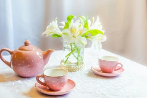 Tea Set with fresh cut flowers