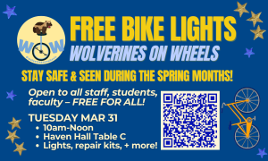 On a blue background, yellow text with a logo for WoW with text regarding event details