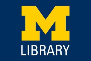 M Library logo in maize and blue.