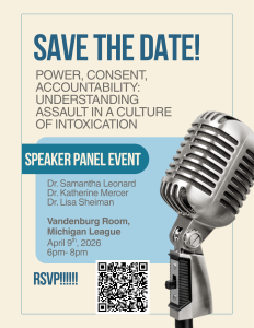 Poster featuring an image of a microphone with details about the event
