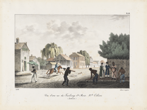 historical print of plantation in louisiana