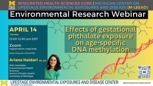 Ariana Haidari, MS, RD Effects of gestational phthalate exposure on age-specific DNA methylation April 14 (Tuesday) 12:00-12:50 pm EDT
