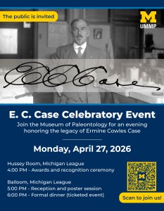 Historic photo of a man wearing a suit in a laboratory superimposed with details about the event