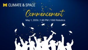 Graphic of CLASP Commencement with image of graduate silhouettes and M logo